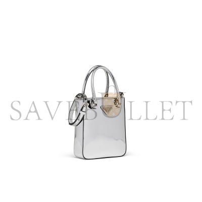 PRADA SMALL TRIANGLE PLAQUE TOTE BAG IN SILVER 1BA331 (17.5*15*5cm)